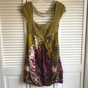 VINTAGE Y2K macrame silk scarf print dress